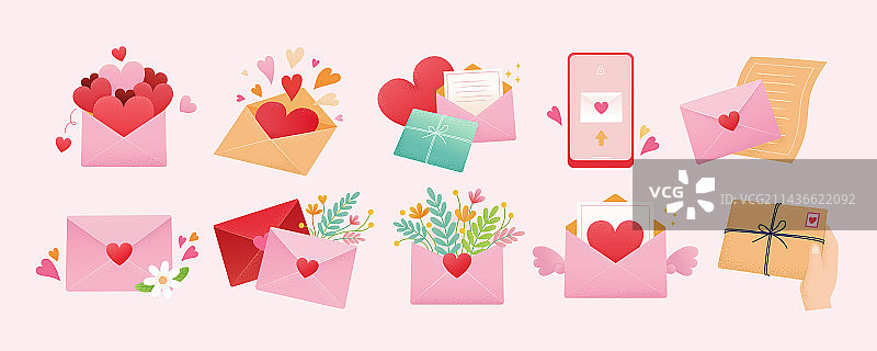 情人节浪漫爱心信件素材集合图片素材