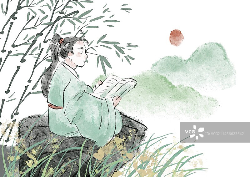 感受山水的古代学子图片素材