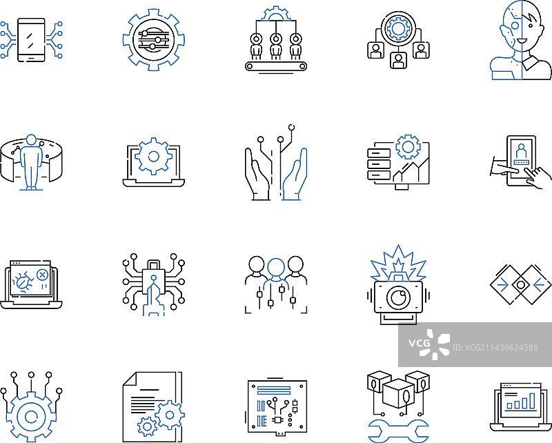 智能办公技术轮廓图标合集图片素材