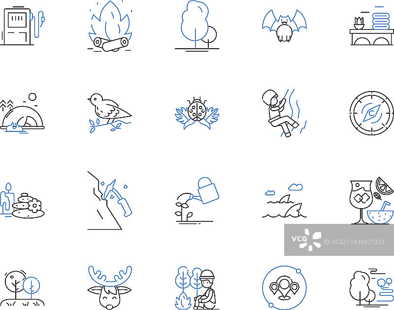 森林野生自然徒步旅行轮廓图标合集图片素材