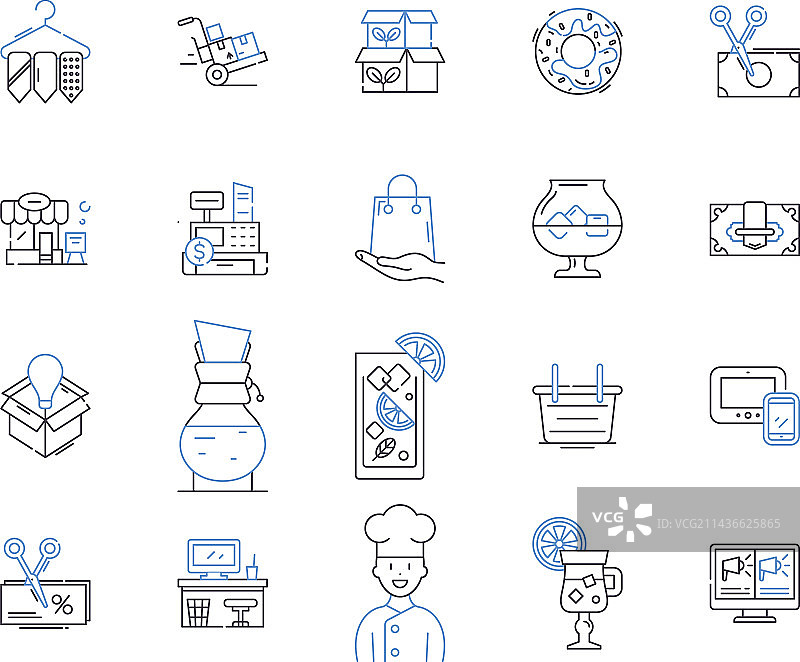 商店和咖啡馆轮廓图标集合图片素材