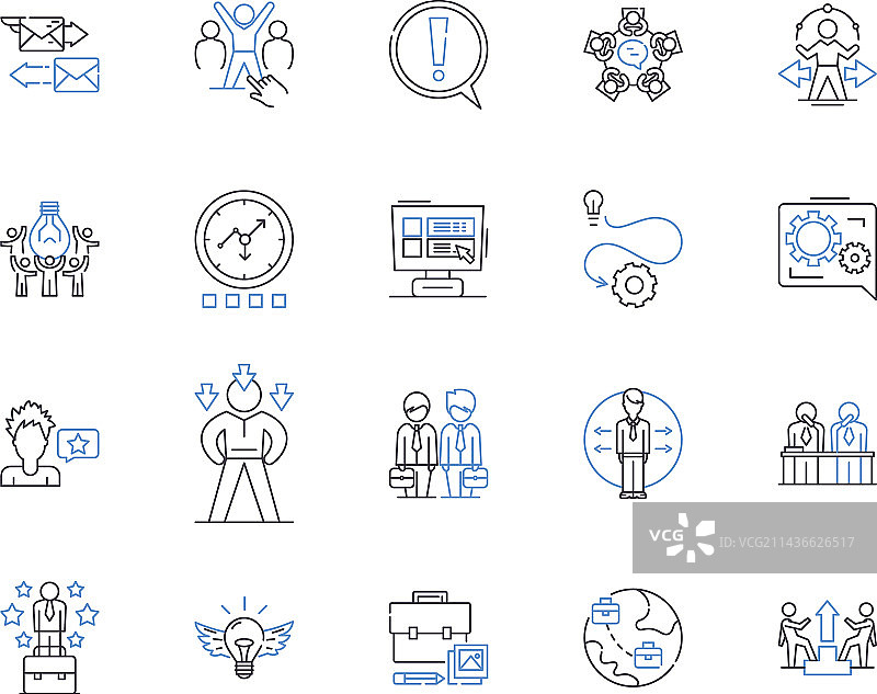 办公室轮廓图标集正面图图片素材