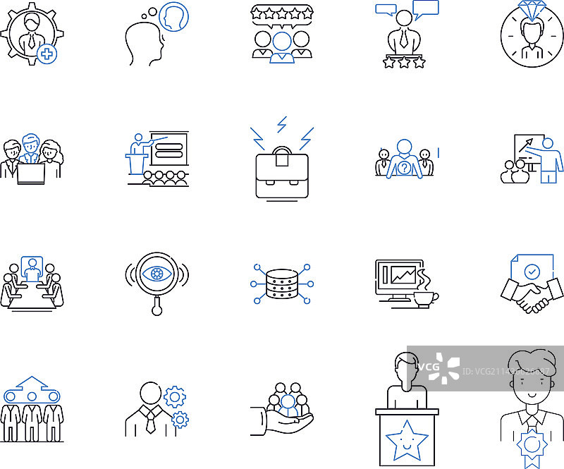 办公室轮廓图标集正面图图片素材