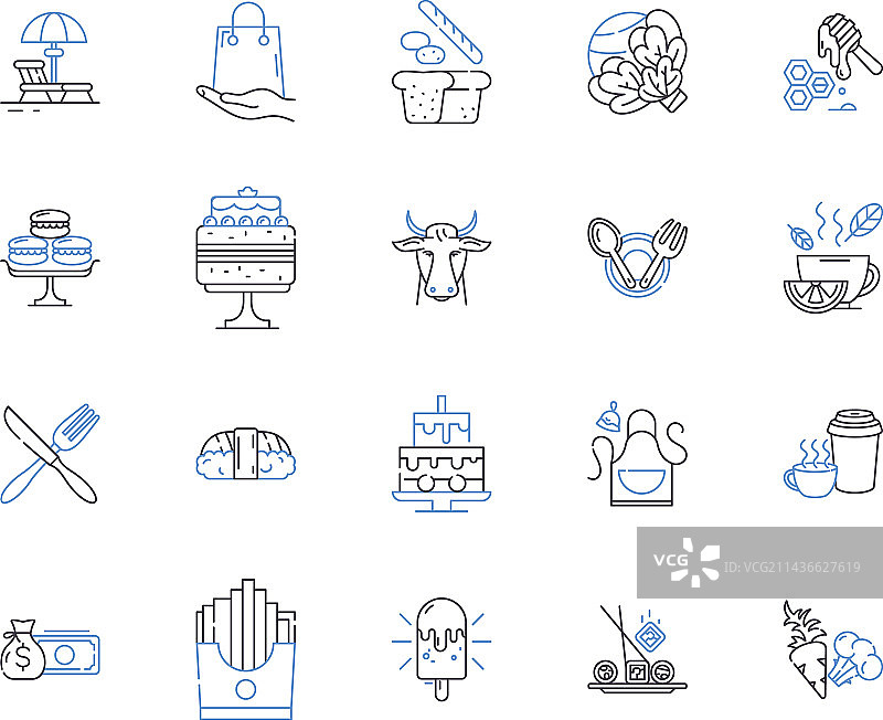 咖啡馆和面包店轮廓图标合集图片素材