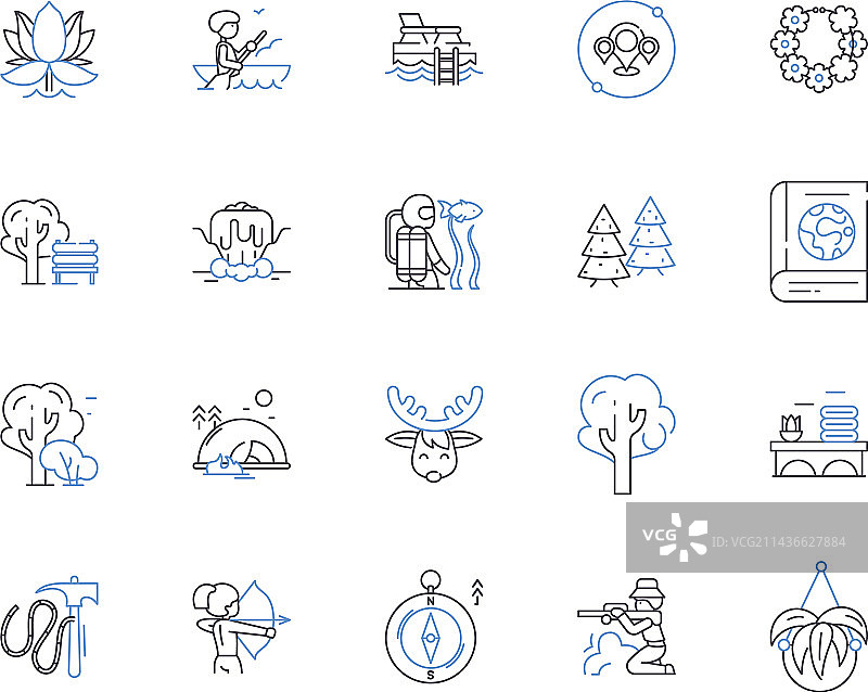 户外旅行轮廓图标集合，徒步旅行图片素材