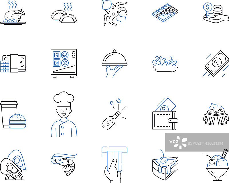 咖啡馆和面包店轮廓图标合集图片素材