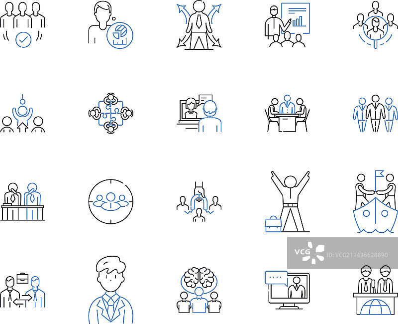 员工工作流程轮廓图标集合图片素材