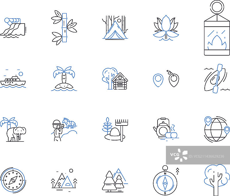 森林野生自然徒步旅行轮廓图标合集图片素材