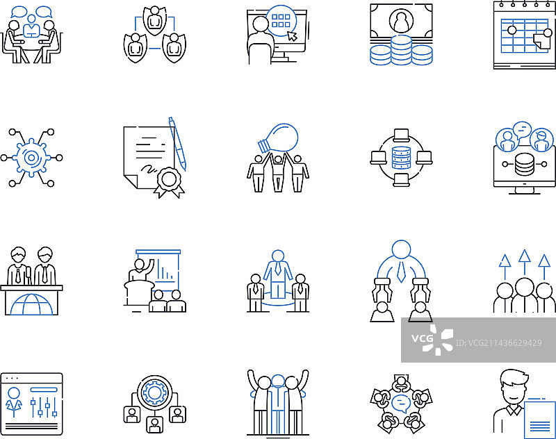 会议与协作轮廓图标集合图片素材