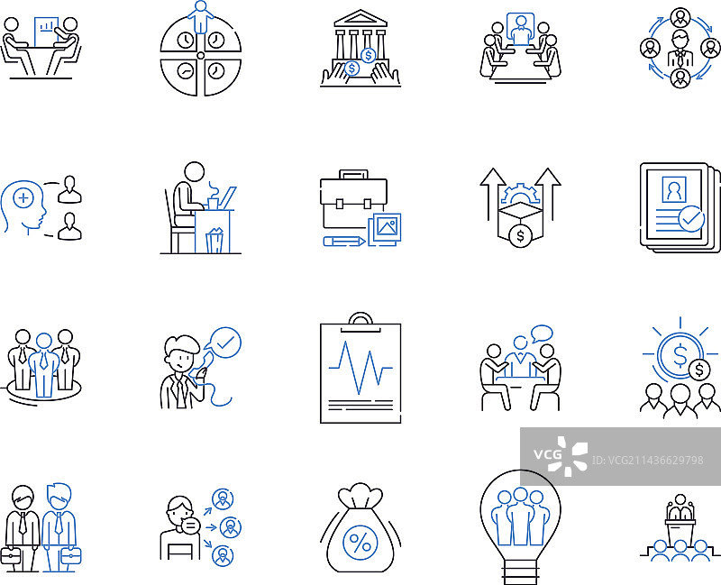 员工工作流程轮廓图标集合图片素材