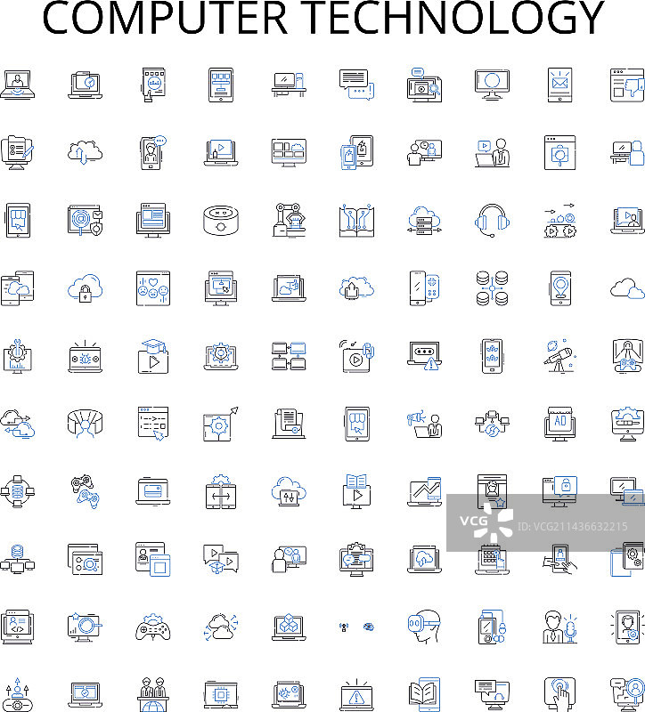 电脑技术轮廓图标合集图片素材