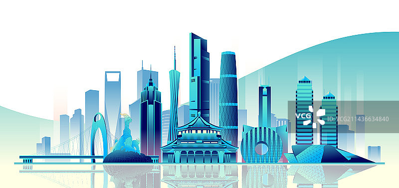 广州城市地标建筑渐变矢量插画海报图片素材