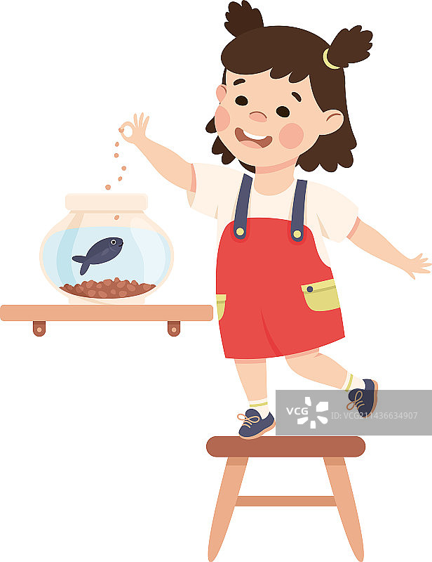 快乐的棕发小女孩喂宠物图片素材