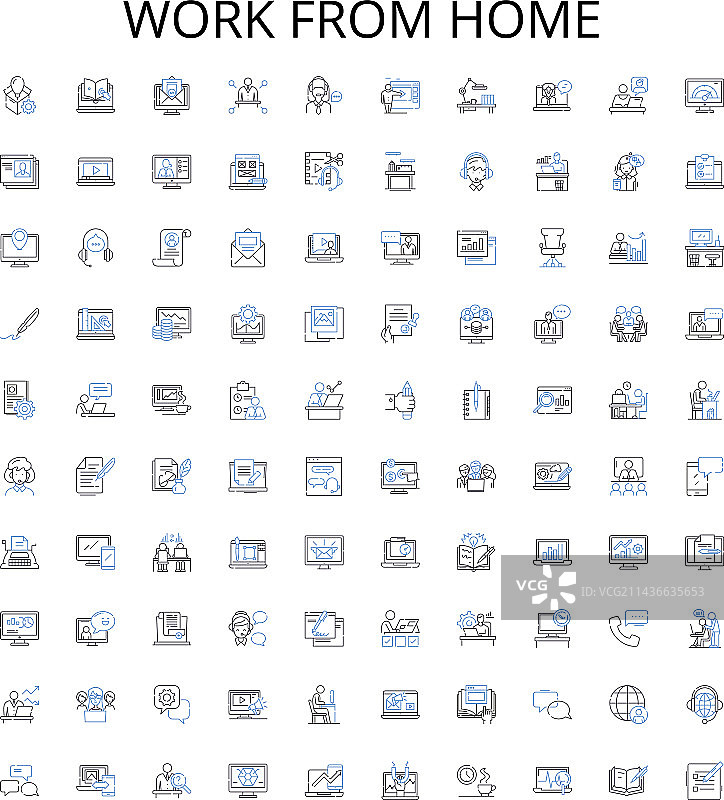 在家办公轮廓图标合集图片素材
