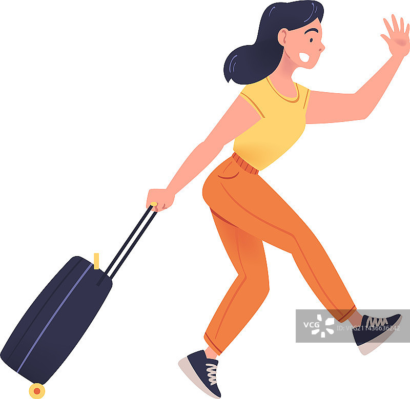 拿着手提箱赶往航班的年轻女人图片素材