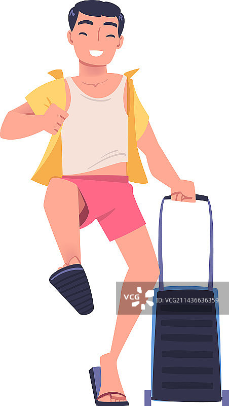 快乐的年轻男人拿着行李赶往机场图片素材