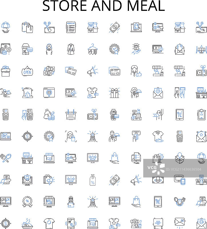 商店和膳食轮廓图标集合图片素材