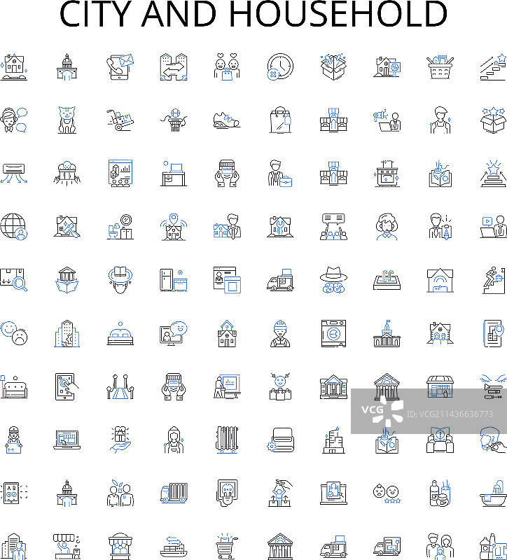 城市与家庭用品轮廓图标合集图片素材