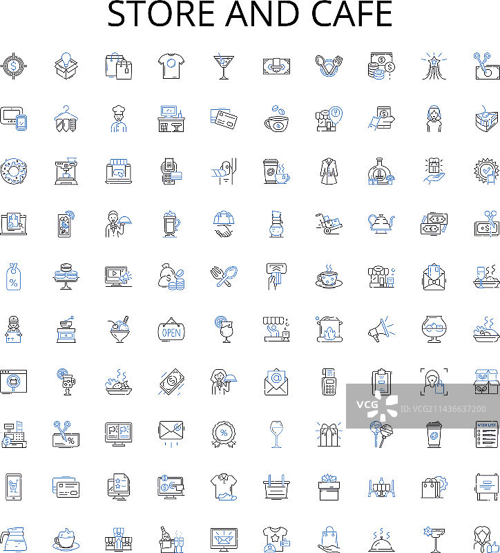 商店和咖啡馆轮廓图标集合图片素材