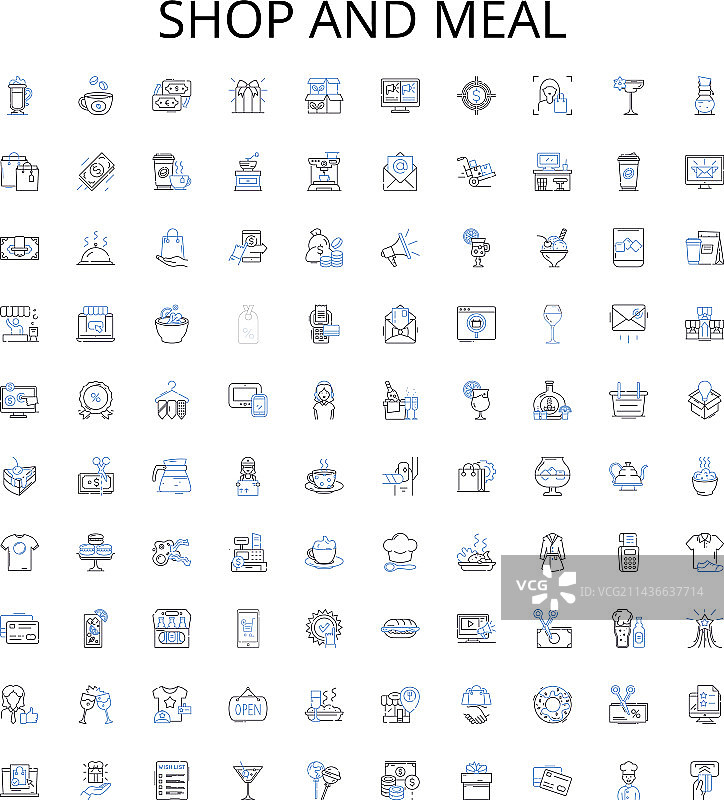 商店和膳食轮廓图标合集图片素材