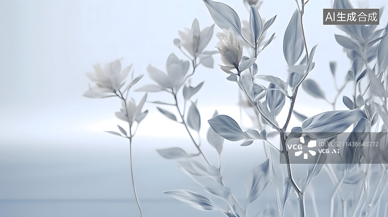 【AI数字艺术】磨砂玻璃后植物模糊柔和水墨画极简主义水墨画壁纸图片素材