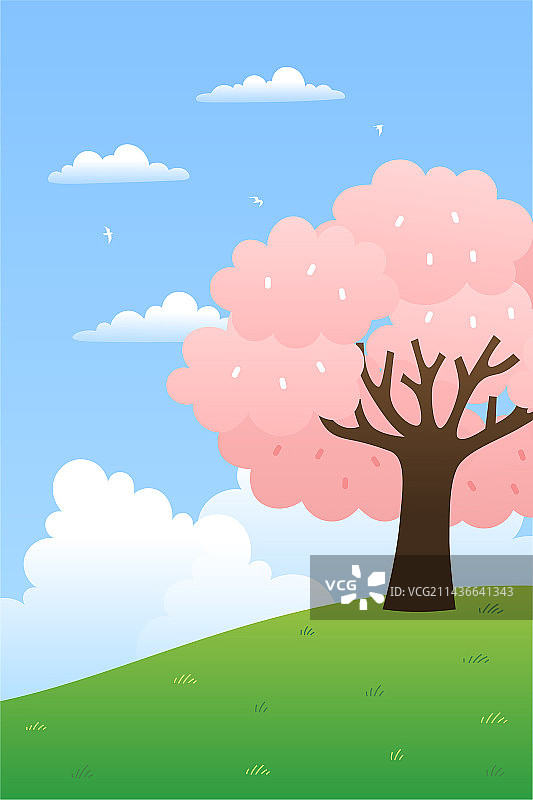 樱花树插画背景竖版图片素材