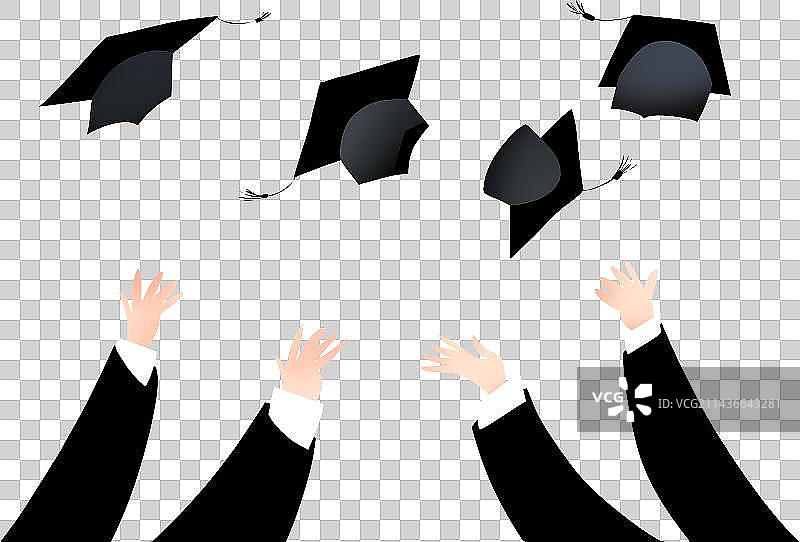 手抛学士帽欢呼的毕业季手和帽子元素图片素材