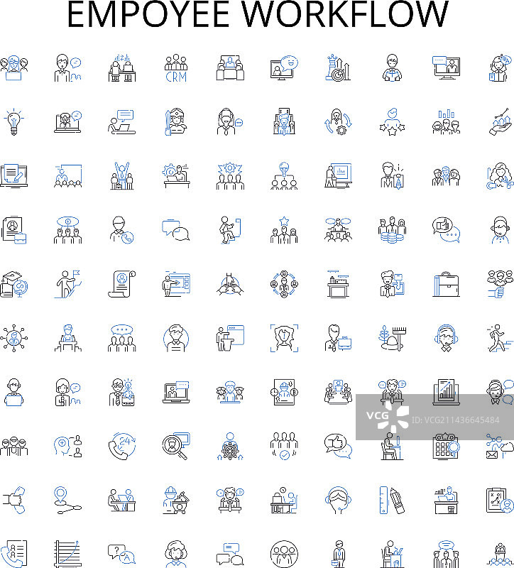 雇员工作流程轮廓图标合集图片素材