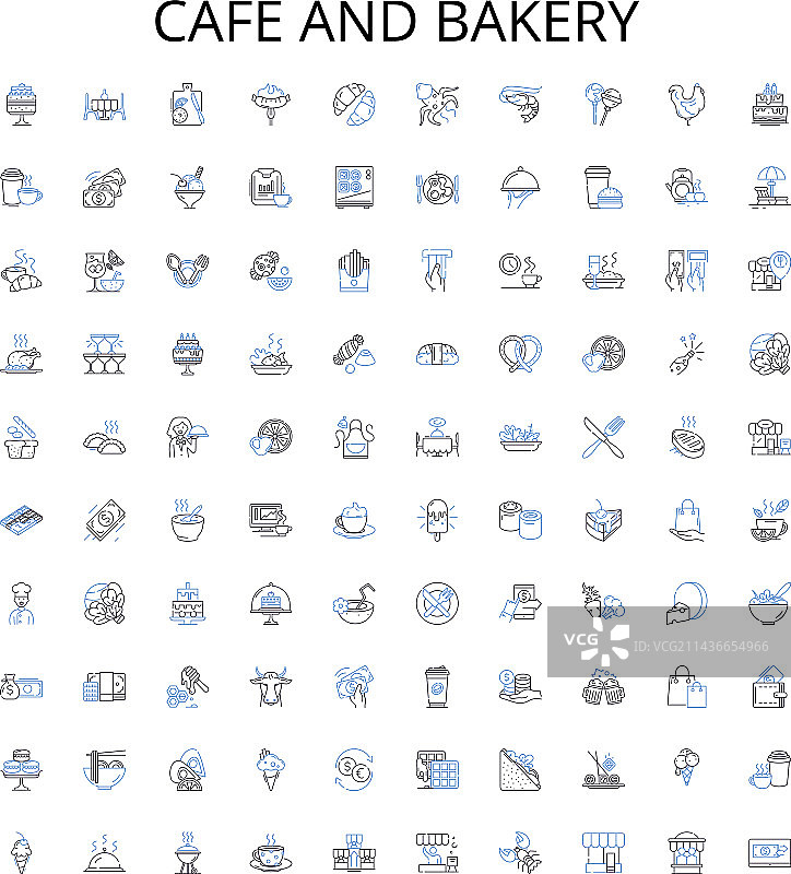 咖啡馆和面包店轮廓图标合集图片素材