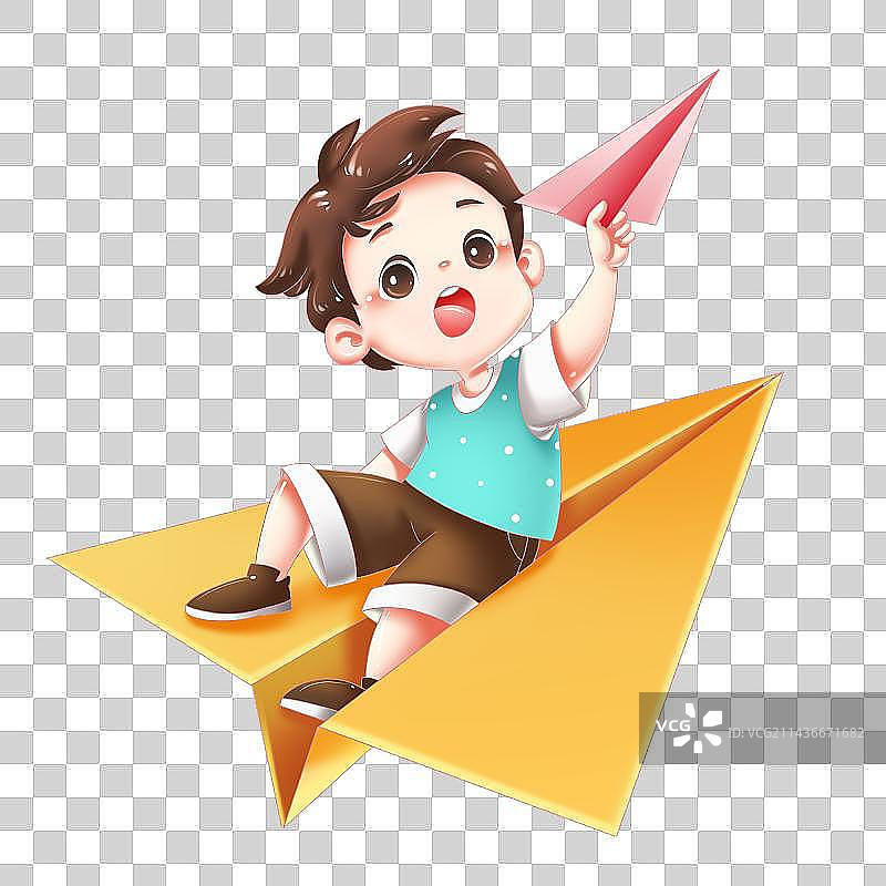 六一儿童节教育暑期培训班小朋友纸飞机小男孩放飞梦想png素材元素ip图片素材