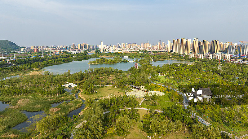 航拍徐州市泉山区桃花源湿地公园图片素材