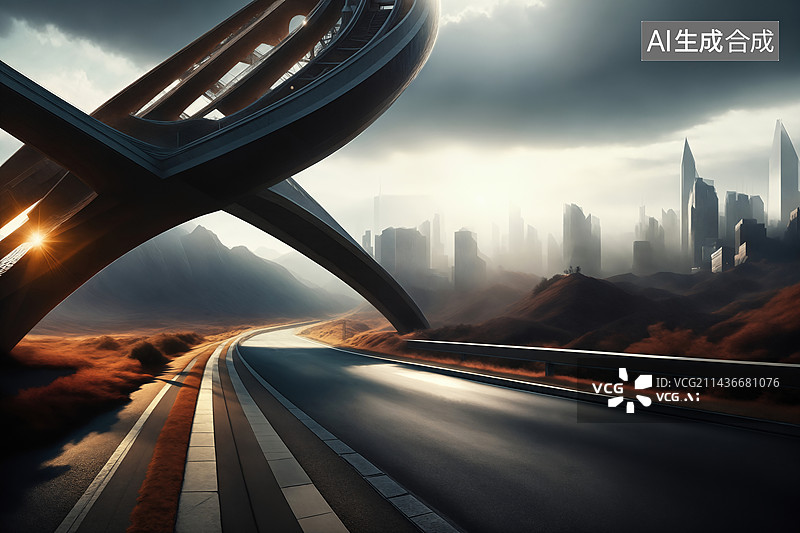 【AI数字艺术】未来派风格城市道路（汽车广告背景图））图片素材