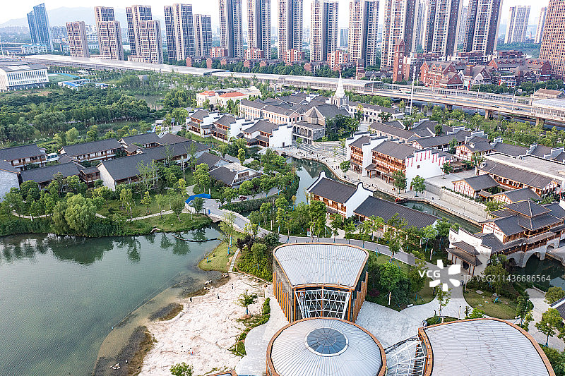 航拍湖南长沙洋湖水街景观图片素材