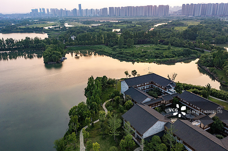 航拍湖南长沙洋湖水街景观图片素材