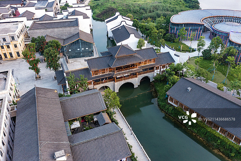 航拍湖南长沙洋湖水街景观图片素材