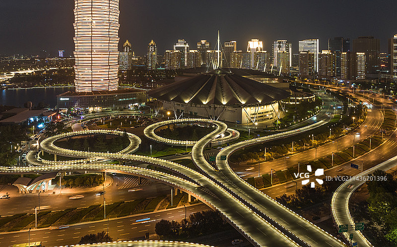 航拍郑州城市商务区立交桥夜景风光图片素材