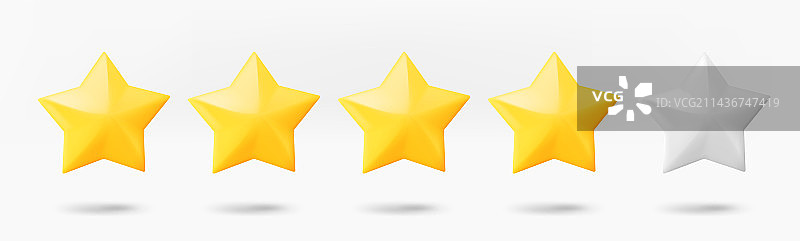 白色背景上的四星评级概念3D图片素材