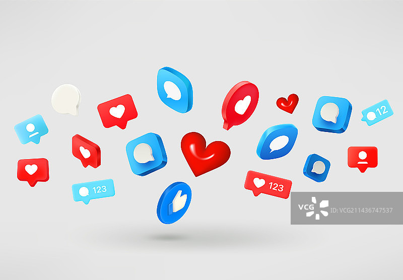 白色背景上的3D社交媒体图标图片素材