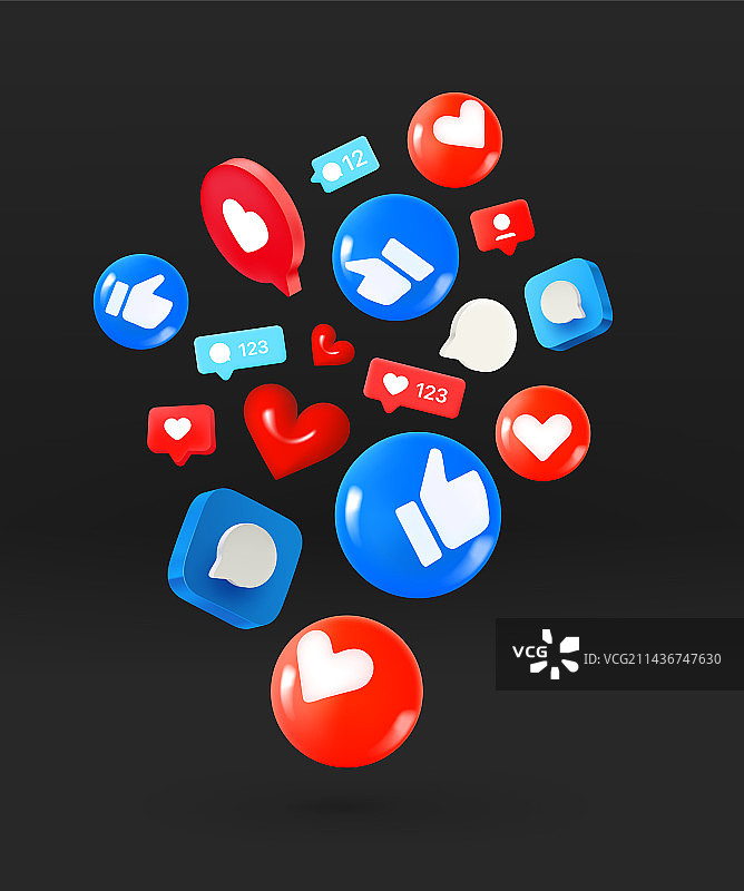 3D黑色背景上的社交媒体图标图片素材