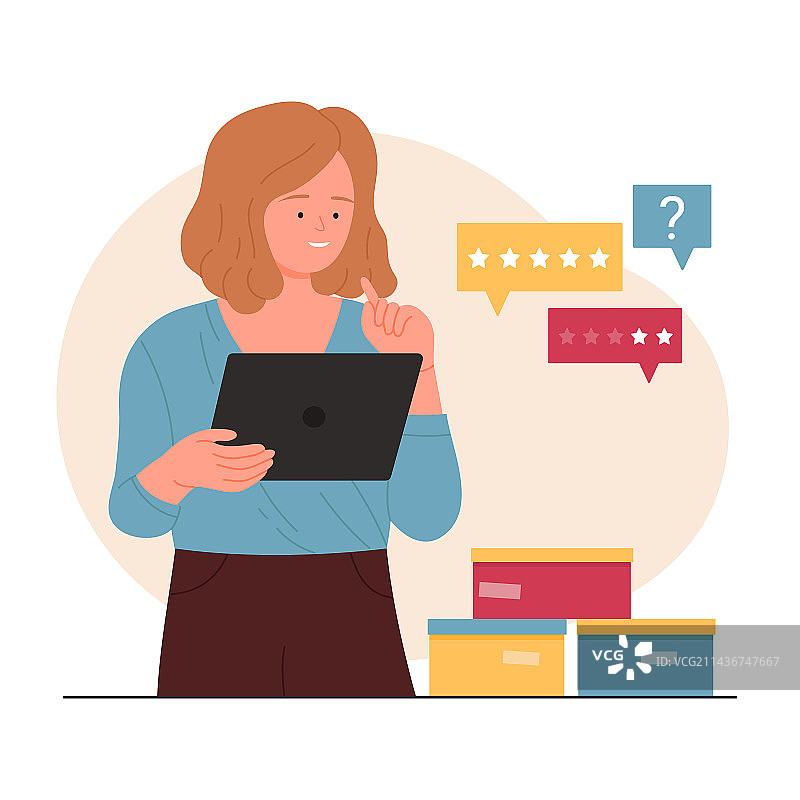 买家阅读正面和负面产品信息图片素材