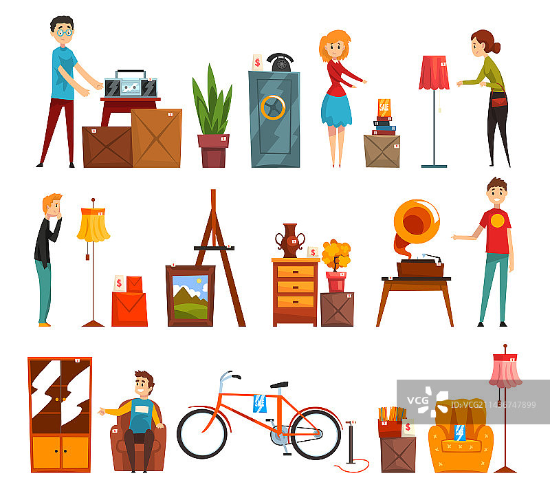 人们在车库旧货出售图片素材