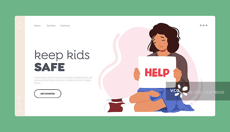 保护儿童安全着陆页模板：小女孩图片素材