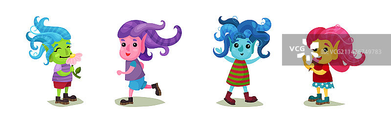 不同肤色和发型的可爱巨魔角色图片素材