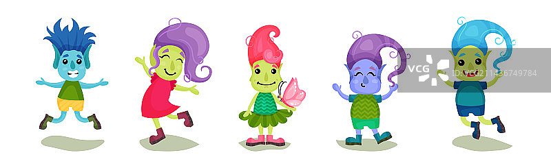 不同肤色和发型的可爱巨魔角色图片素材