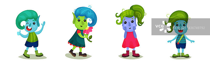 不同肤色和发型的可爱巨魔角色图片素材