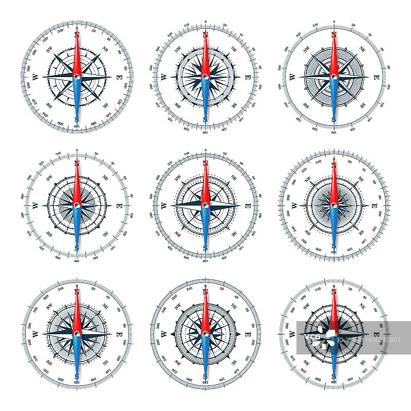 海洋罗盘航海风玫瑰与基本方位图片素材