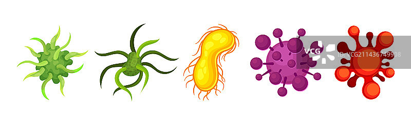 彩色病毒和不同形状的微生物图片素材