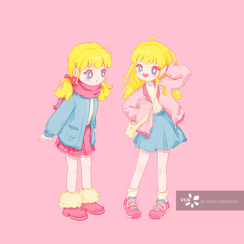 可爱马卡龙色系女孩全身粉红色图片素材