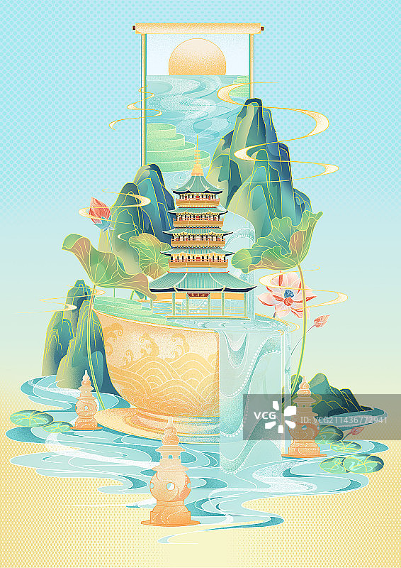 西湖龙井国潮插画 | 茶叶包装插画图片素材