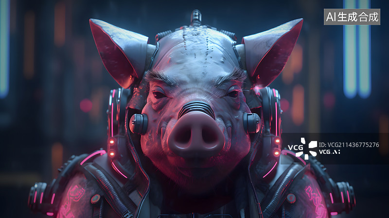 【AI数字艺术】赛博朋克十二生肖系列之猪图片素材